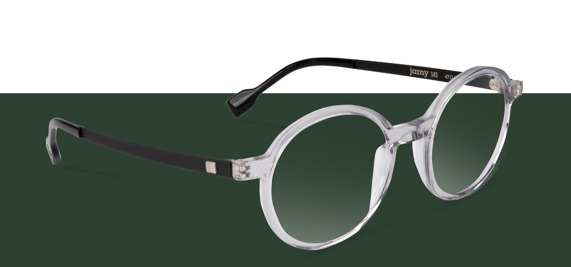 Lunettes de vue éco-responsables Bref rondes faces plastique transparent et branches métal noires